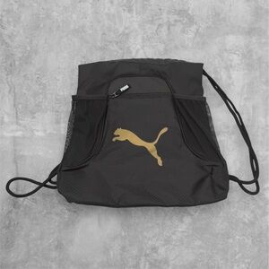3/$18 Puma Black and Gold Men's or Youth Drawstring Bag-EUC